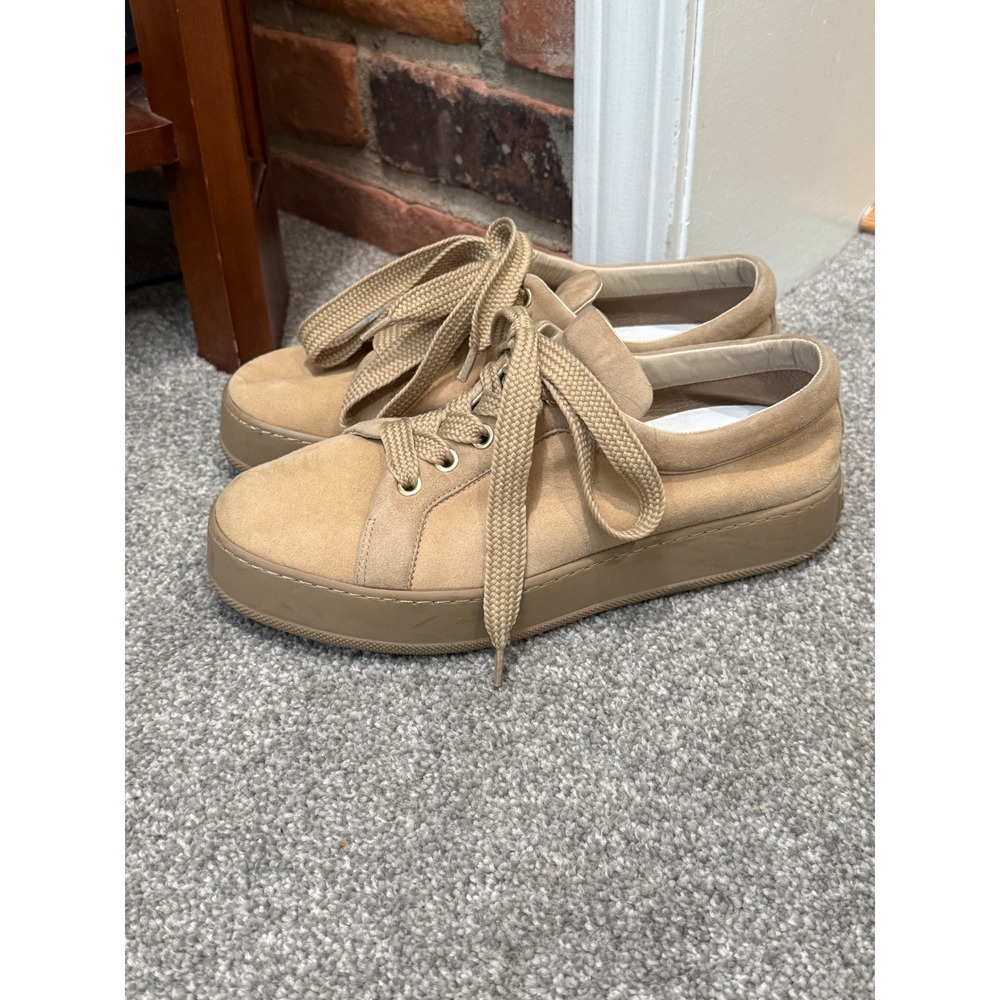 Max Mara Tan Suede Platform Sneakers Low Top Lace Up Shoes Size 37.5